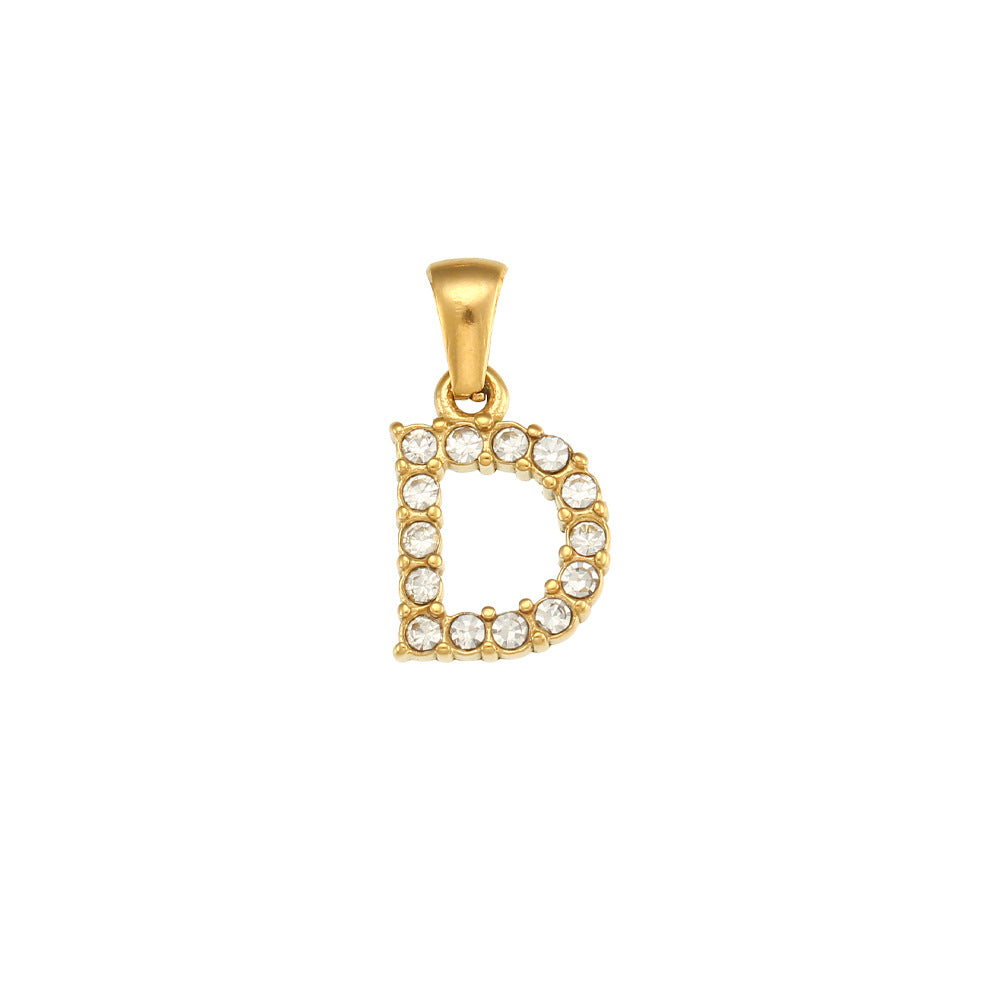 Minimalist Letter Pendant Necklace Stainless Steel with 18K Gold Plating Micro-Pave Zirconia and Pearl Accents