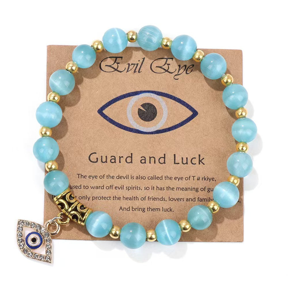 Minimalist Geometric Evil Eye Rhinestone Beaded Bracelet Unisex Yoga Energy Jewelry