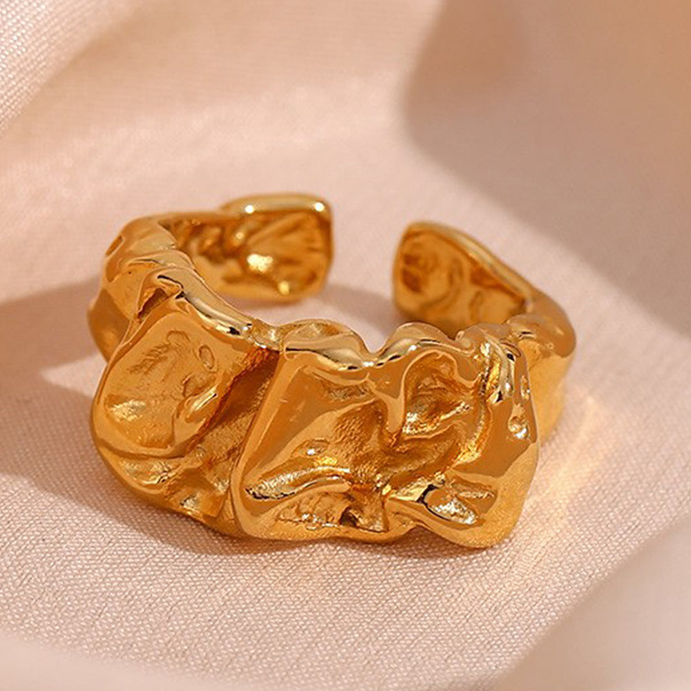 Minimalist Irregular Geometric Shape Ring in 316L Stainless Steel with 18K Gold Plating for Women