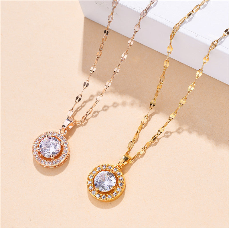 Collana girocollo rotonda alla moda in acciaio al titanio con intarsio di strass e placcatura in oro da donna
