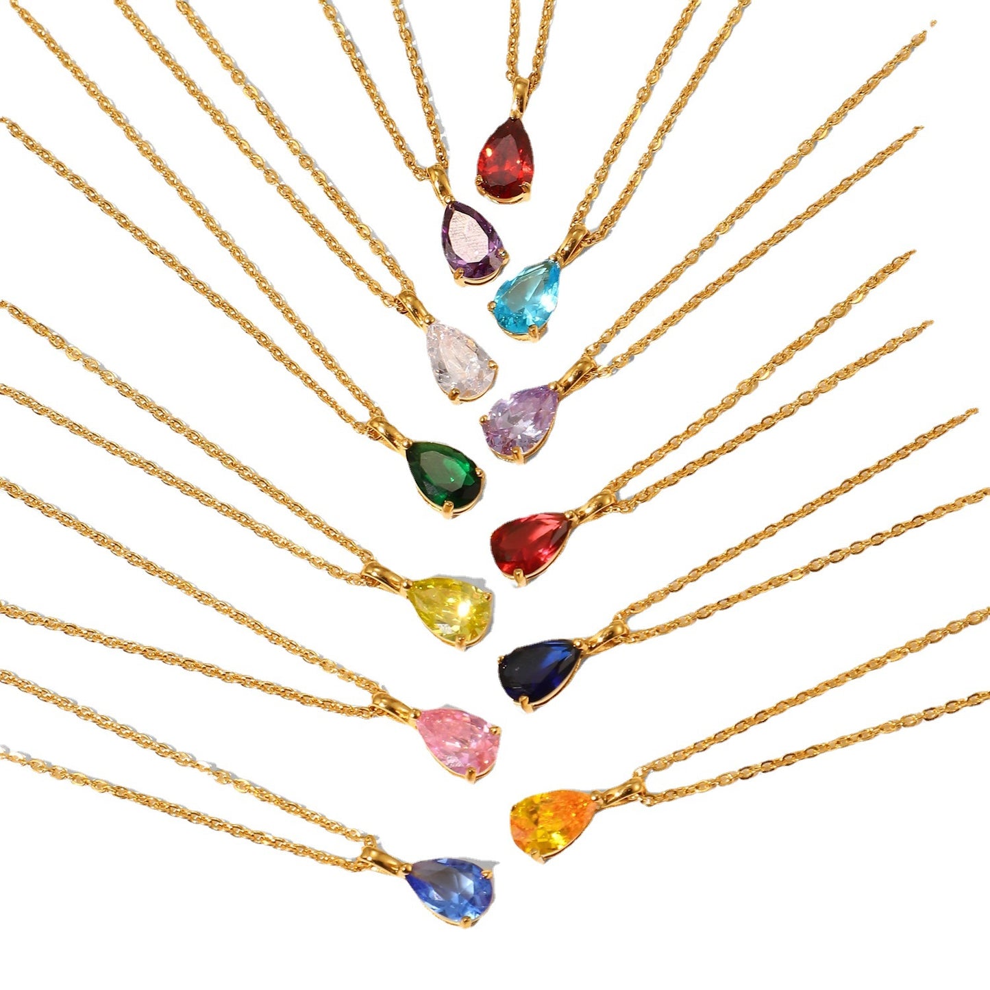 Collana con Pendente Geometrico in Acciaio Inossidabile con Placcatura in Oro 18K e Accenti di Zirconi per Donna