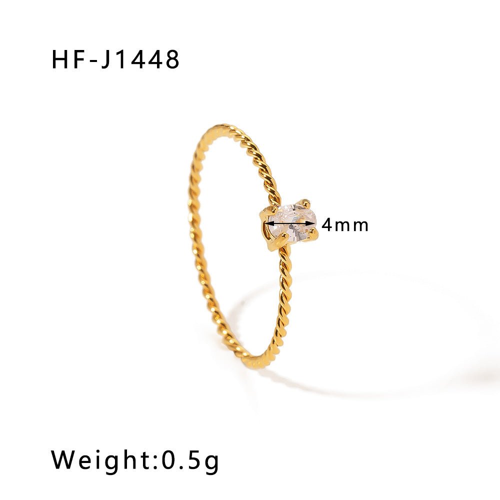 Anello Elegante Minimalista Quadrato in Acciaio Inossidabile con Intarsio in Zirconia per Donna Gioielli Geometrici