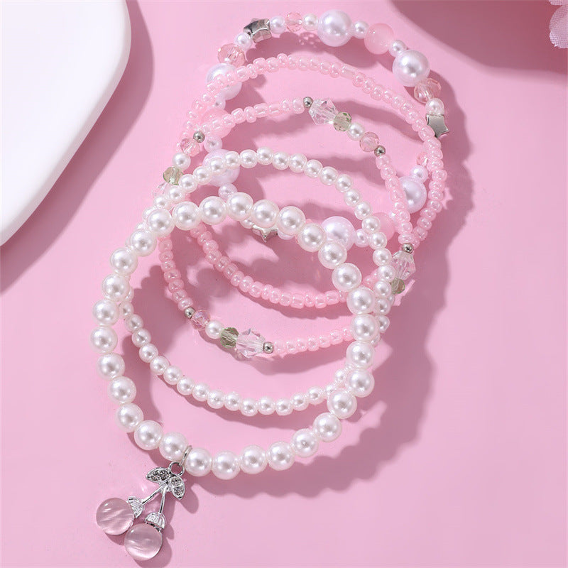 Pulsera de resina con colgante de cereza hecha a mano para niñas, diseño de estrella estilo princesa