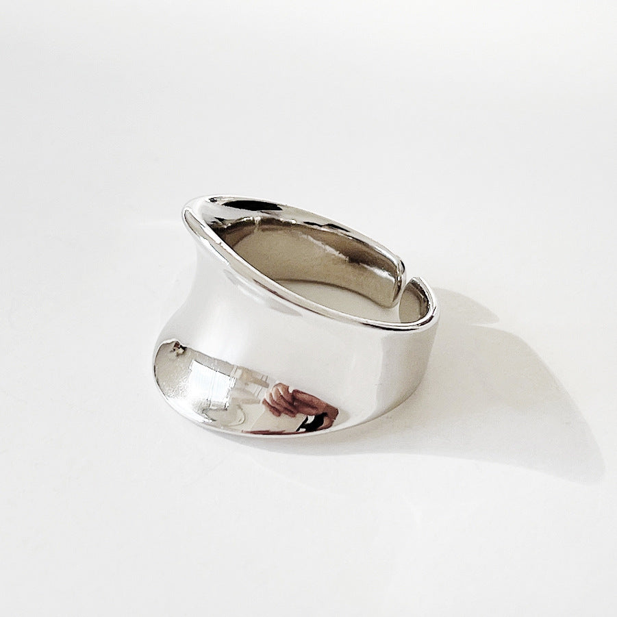 Dolce anello da donna a fascia larga, lucido, geometrico, in argento sterling 925, dal design minimalista