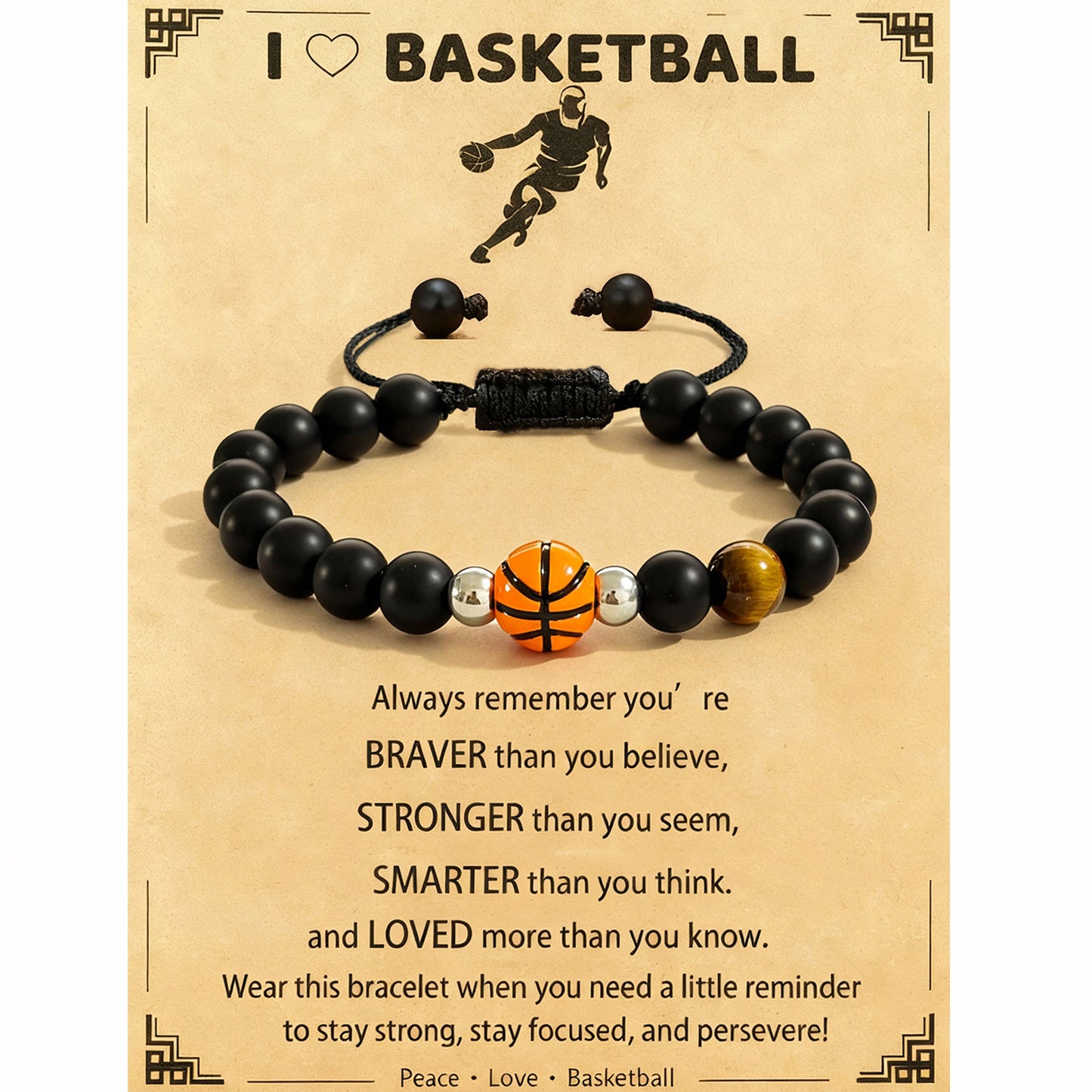 Matte Black Tiger Eye Stone Geometric Beaded Bracelet Unisex Handmade Woven