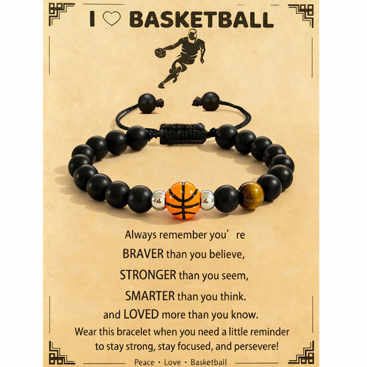 Matte Black Tiger Eye Stone Geometric Beaded Bracelet Unisex Handmade Woven