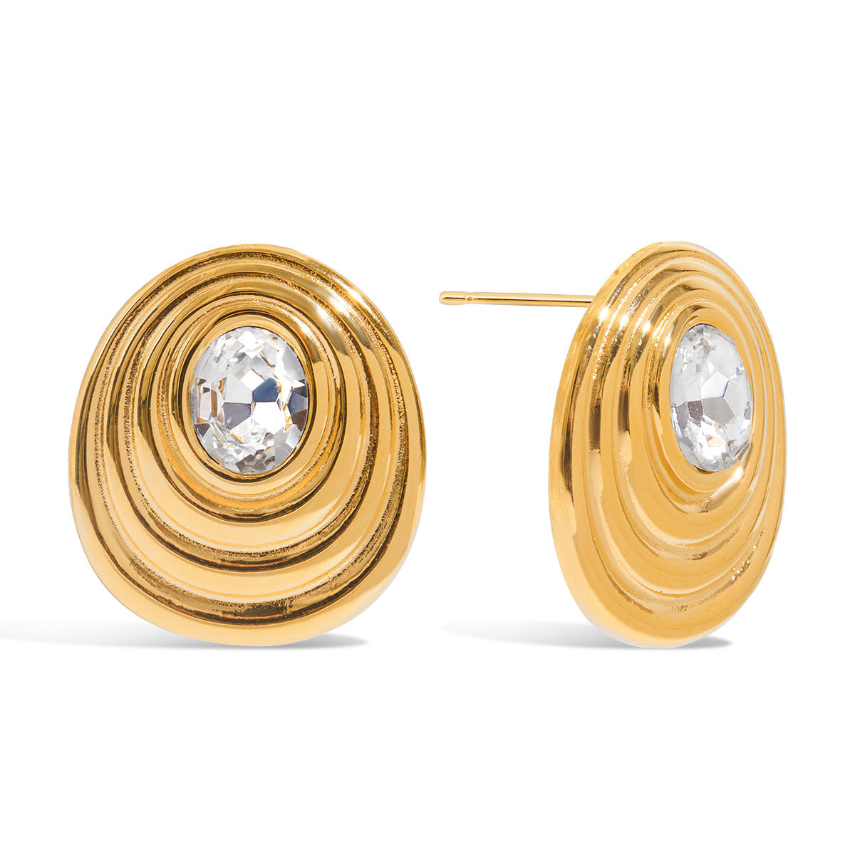 Pendientes de botón geométricos de acero inoxidable con incrustaciones de circonitas chapados para mujer, joyería de moda de lujo hipoalergénica