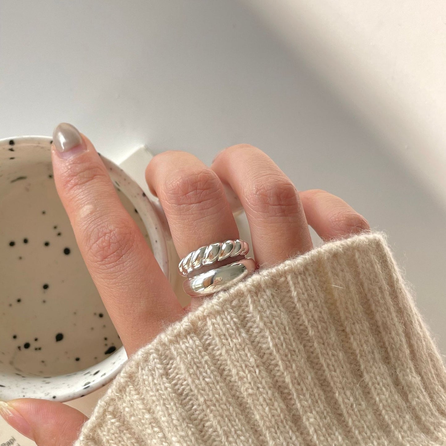 Anillo de plata de ley 925 con forma geométrica irregular minimalista para mujer