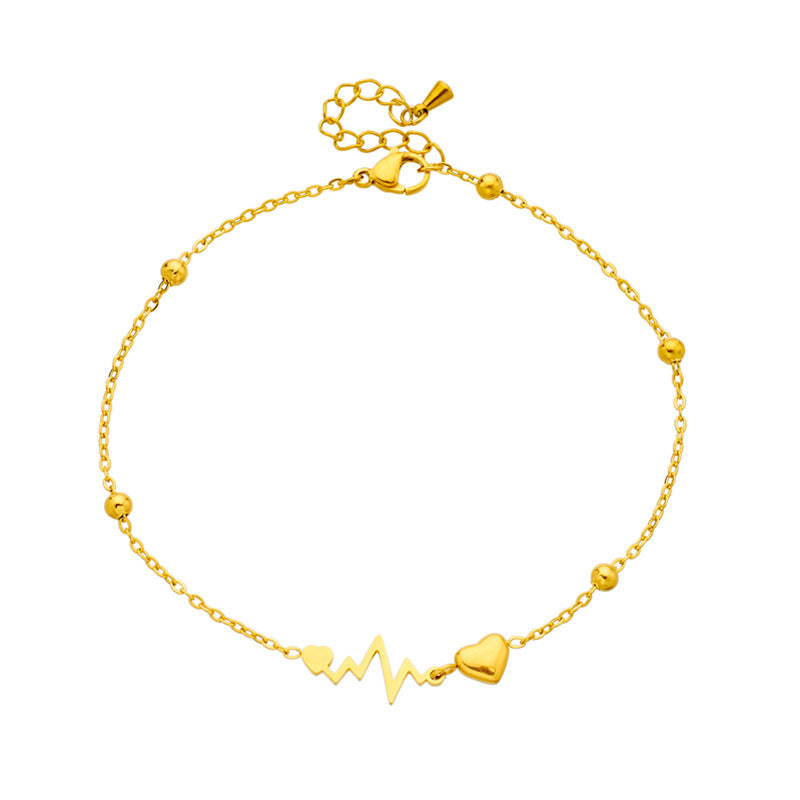 Minimalist Geometric Stainless Steel ECG Heart Anklet for Women