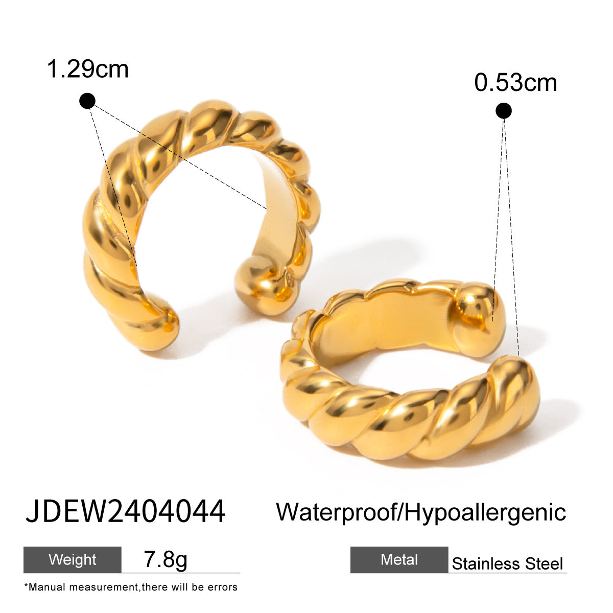 18K Gold Plated Round Rope Chain Stainless Steel Ear Cuff