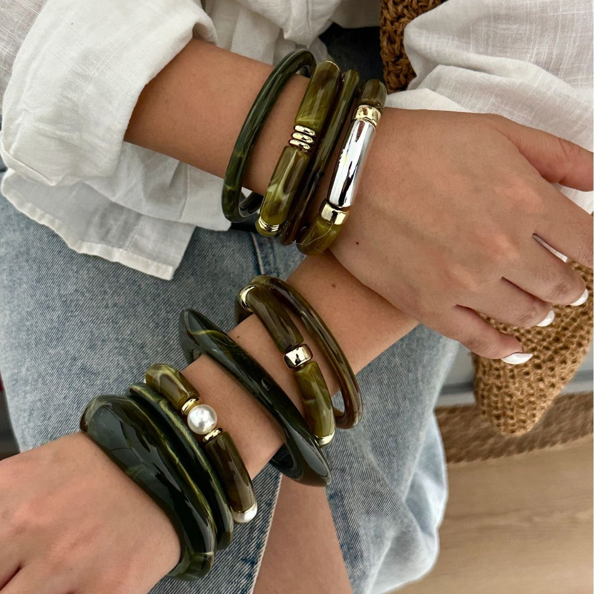 Bracciale Vintage Geometrico Acrilico a Goccia di Olio con Gradiente