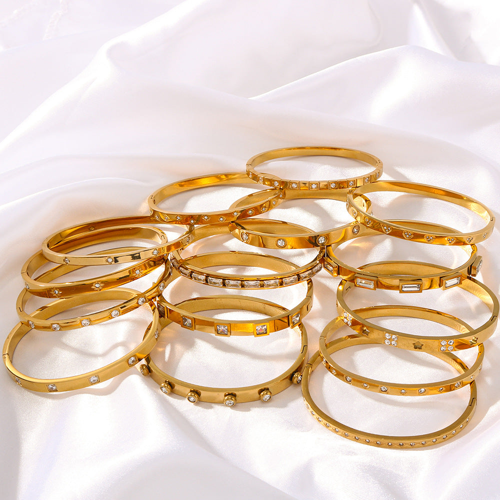Vintage Ins Style 18K Gold Plated Stainless Steel Bracelet with Zircon Stars and Hearts for Women