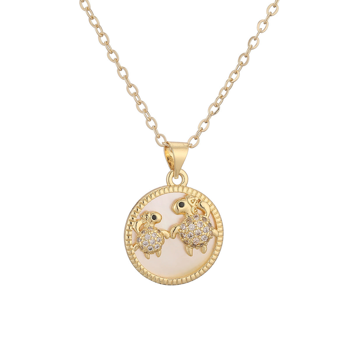 Minimalist Elegant 18K Gold Plated Brass Geometric Turtle Cubic Zirconia Pendant Necklace for Women
