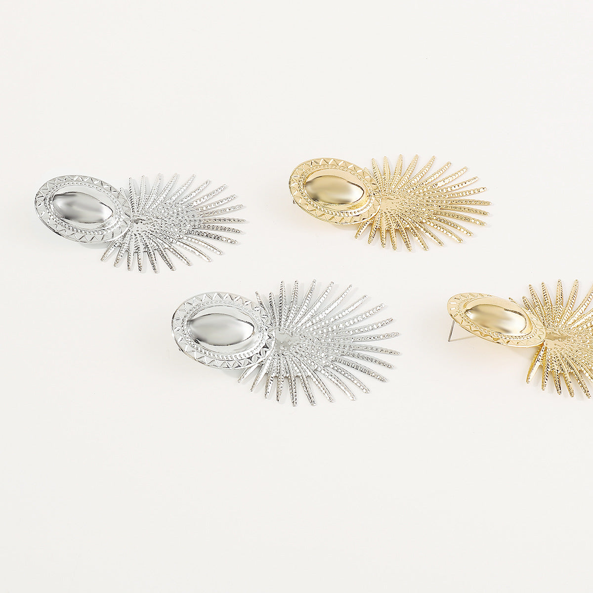 Pendientes de borla geométricos en forma de abanico, estilo dulce-atrevido, para mujer con acabado de hierro galvanizado