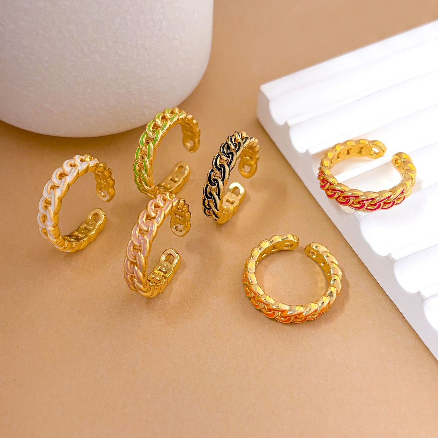 Minimalist Elegant Gold Plated Brass Rope Weave Heart Butterfly Bow Adjustable Ring for Women