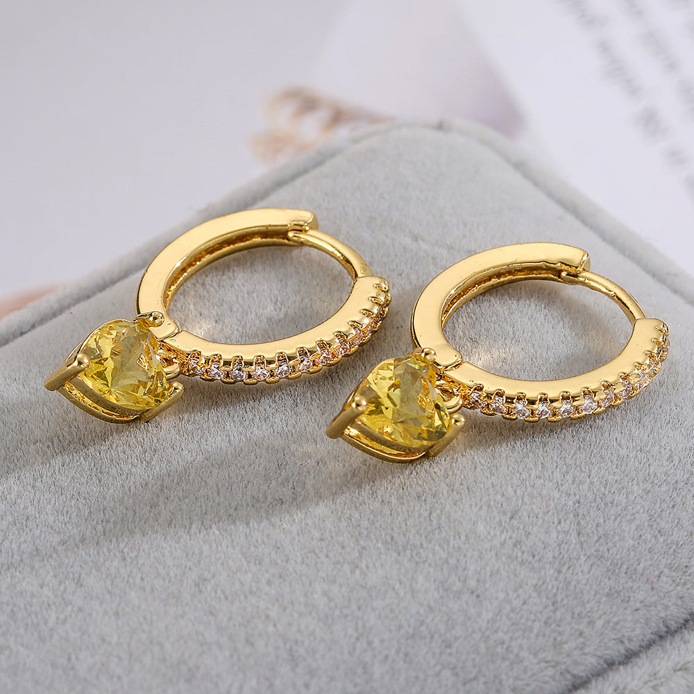 Minimalist Heart-Shaped Copper Earrings with Gold Plating and Zirconia Accents for Women