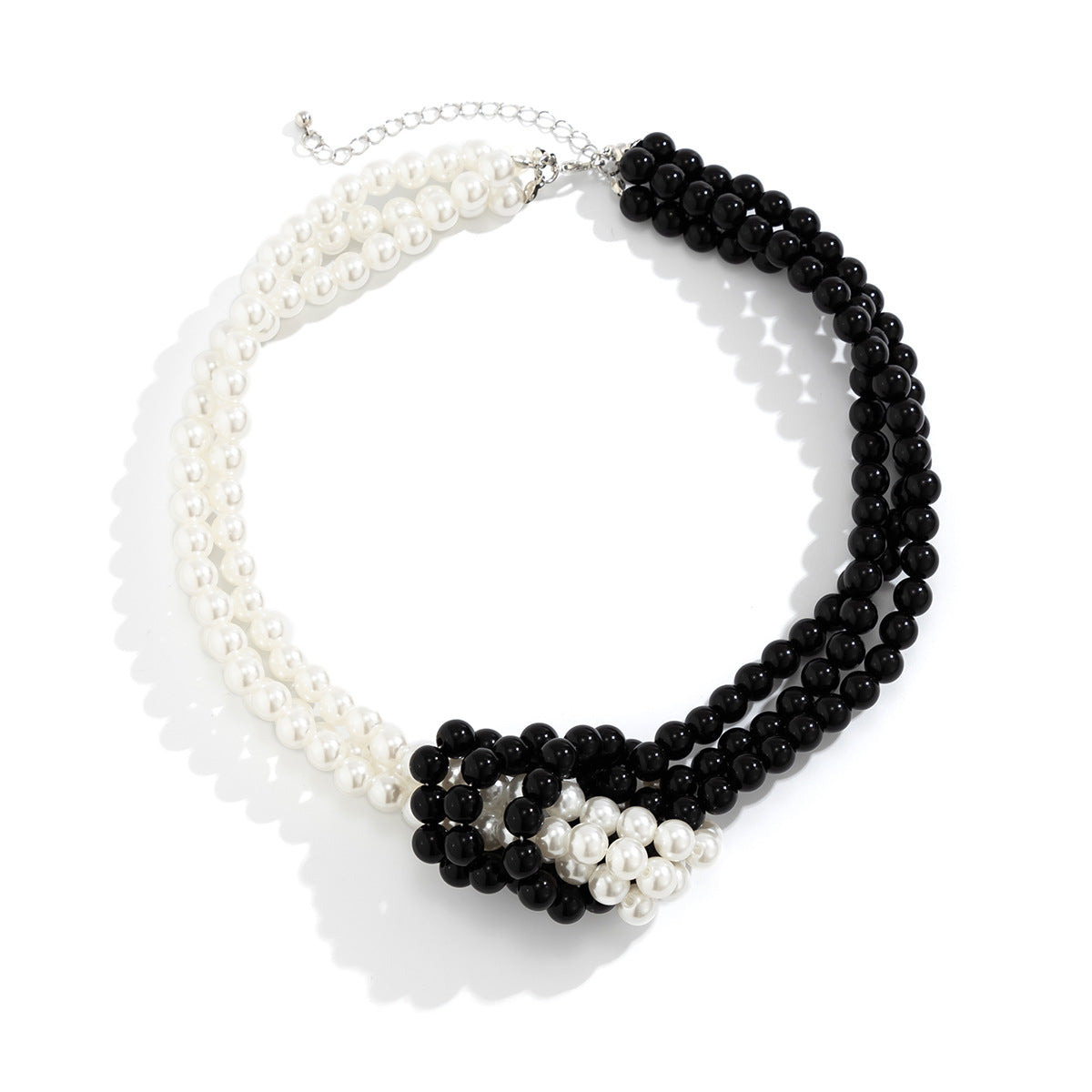 Vintage Style Geometric Knot Multi-Layer Imitation Pearl Necklace for Women with Beaded Ball Chain Choker
