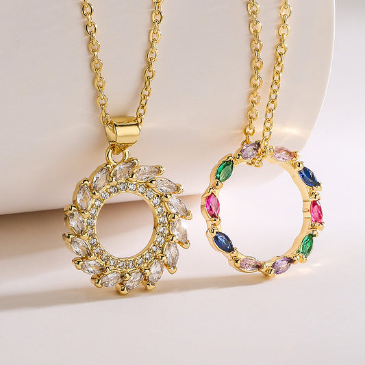 Minimalist Geometric Pendant Necklace for Women in Copper with Real Gold Plating and Micro-Pave Zirconia