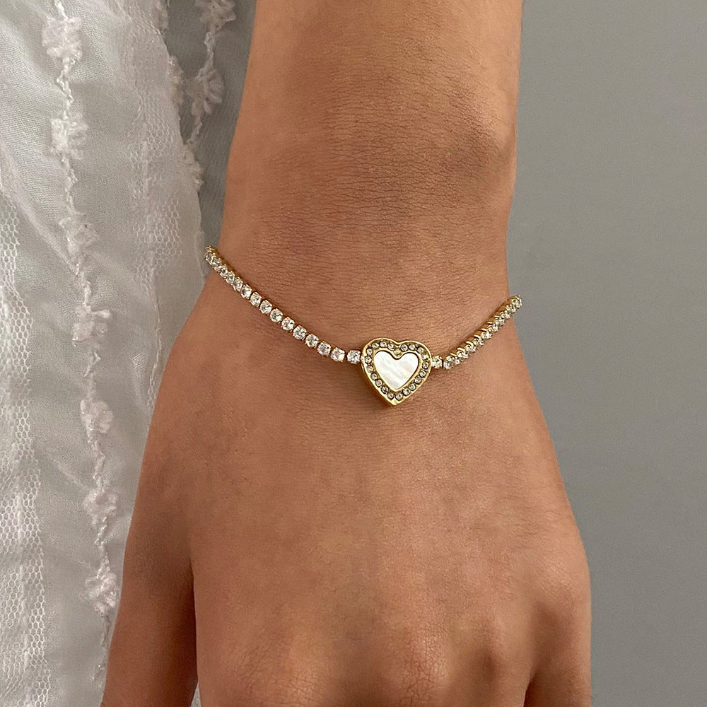 Elegante Bracciale Placcato in Acciaio Inossidabile a Forma di Cuore da Donna con Strass