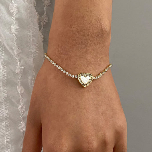 Elegante Bracciale Placcato in Acciaio Inossidabile a Forma di Cuore da Donna con Strass
