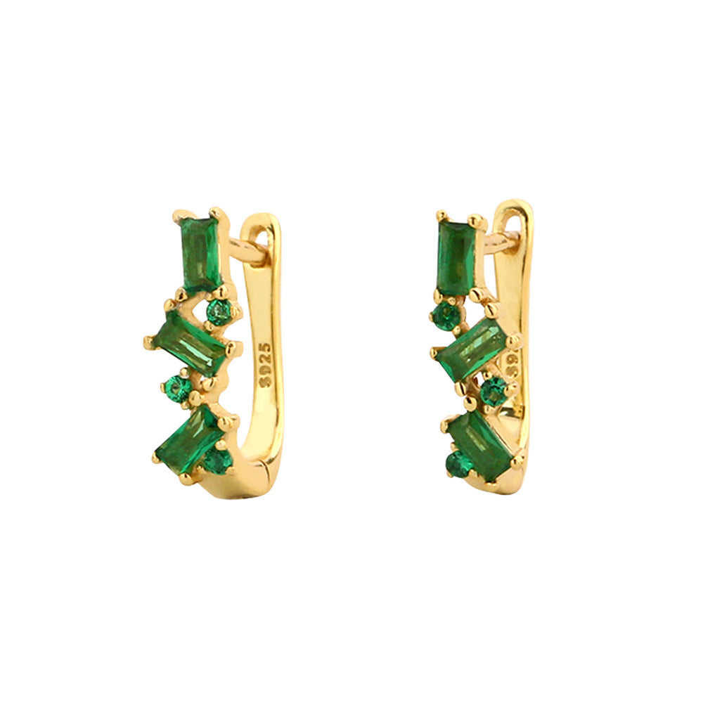 Pendientes de botón geométricos minimalistas de plata de ley 925 con esmeraldas y diamantes de imitación para mujer