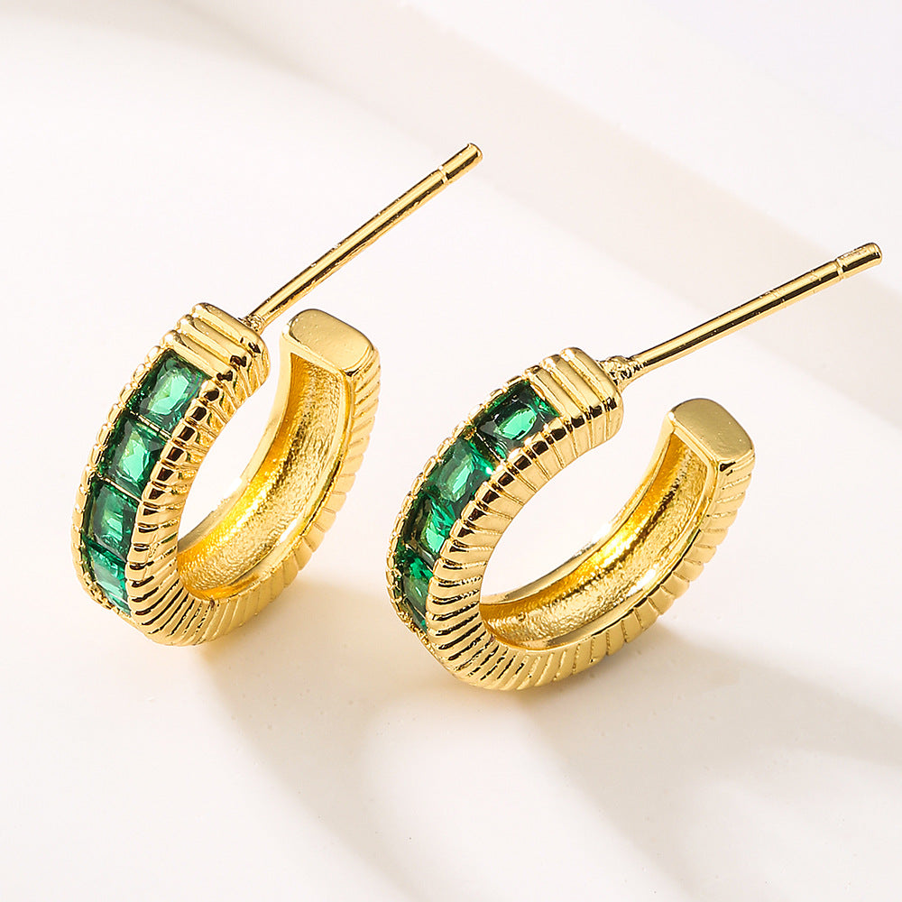Orecchini da donna geometrici a cerchio in stile vintage color rame con placcatura in oro 18 carati e zirconi cubici