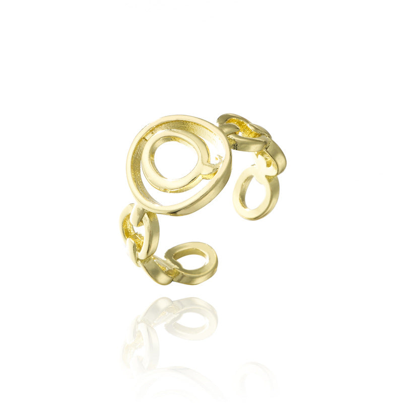 18K Gold Plated Brass Letter Open Ring for Women
