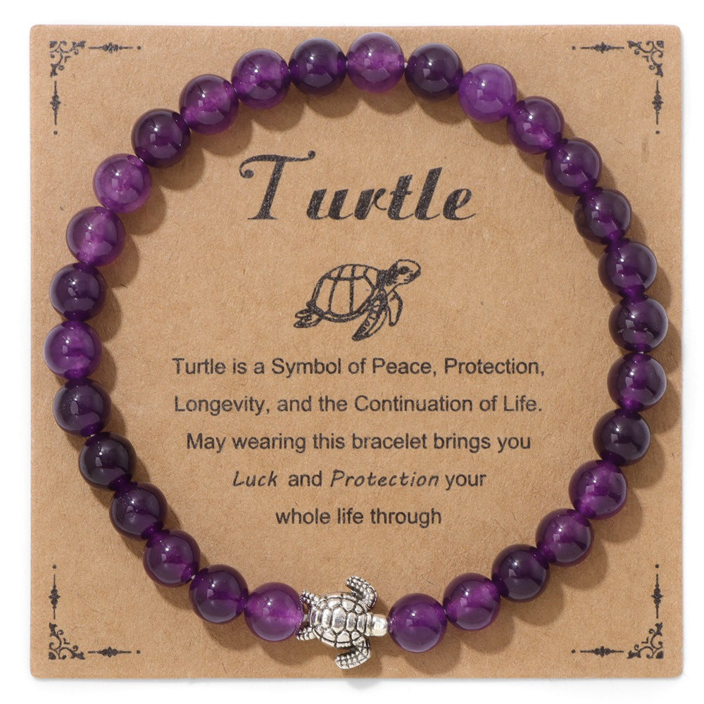 Vintage Minimalist Animal Stone Beaded Bracelet Unisex Sea Turtle Charm