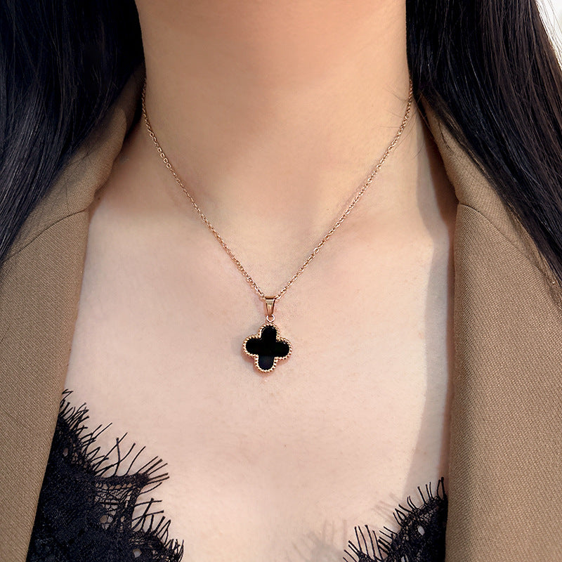 Minimalist Luxury Gold Plated Titanium Steel Four-Leaf Clover Necklace for Unisex