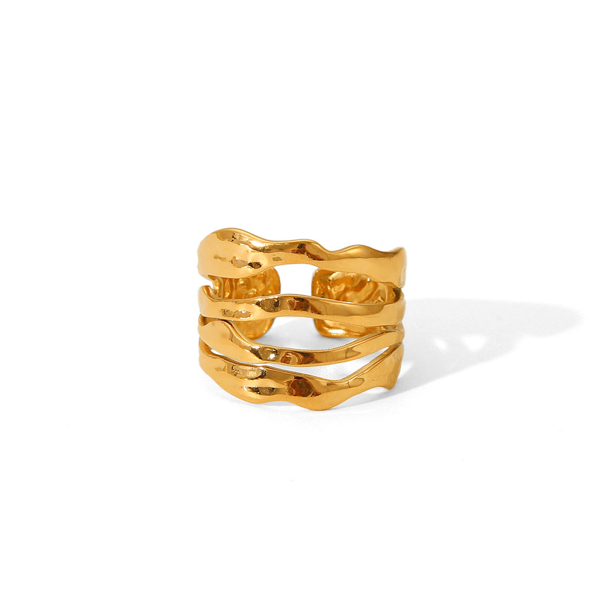 Anello Aperto Minimalista in Acciaio Inox Geometria da Donna con Finitura Placcata e Design dalle Linee Pulite