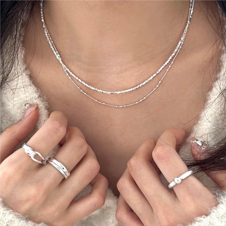 Minimalist Geometric Shaped 925 Sterling Silver Snake Chain Necklace with Rainbow Accents