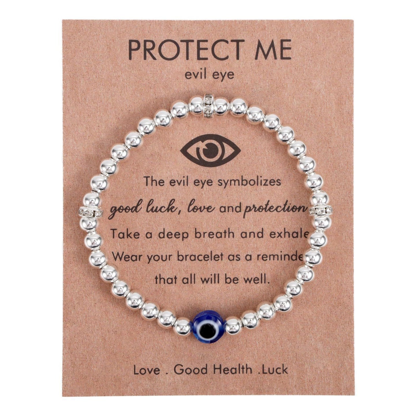 Personalized Evil Eye Stainless Steel Plated Bracelet with Spacer Beads