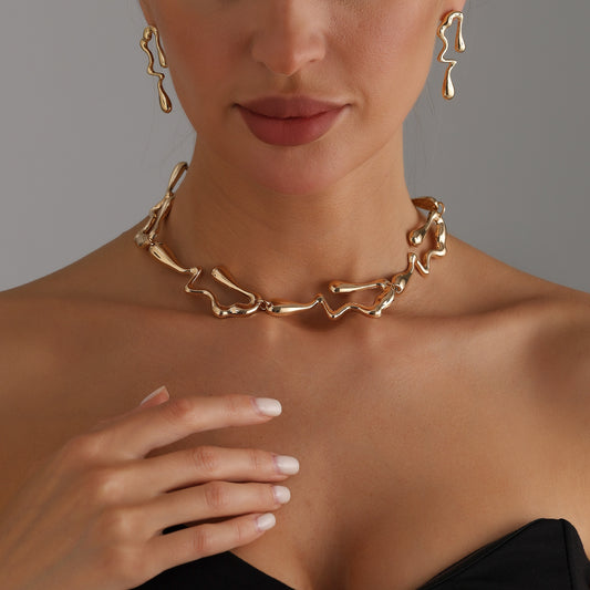 Vintage Elegant Geometric Alloy Plated Irregular Necklace Set for Women