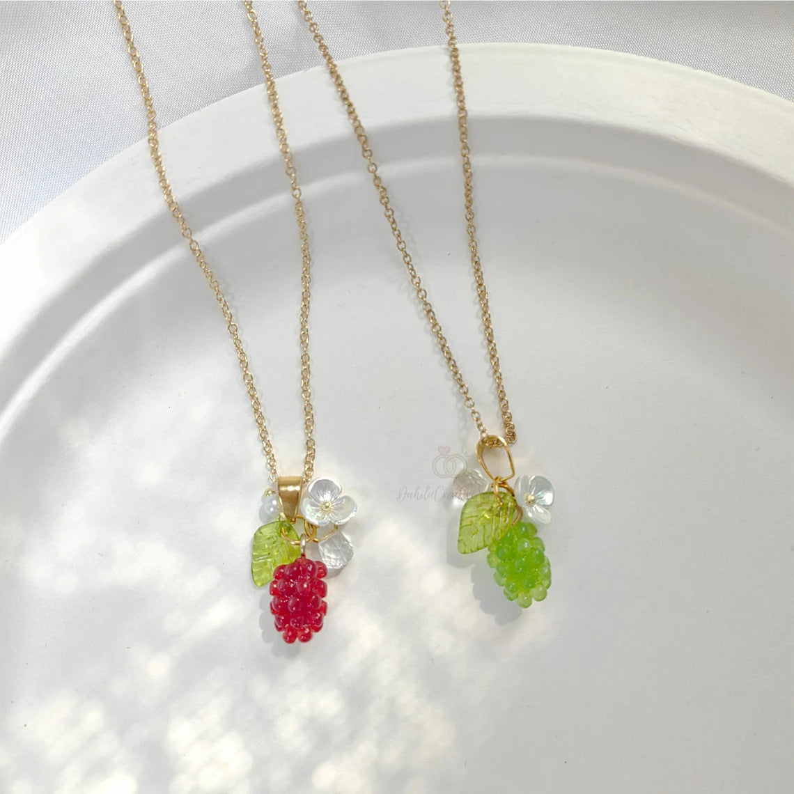 Colorful Fruit Grape Blueberry Lemon Lychee Peach Pendant Stainless Steel Necklace for Women
