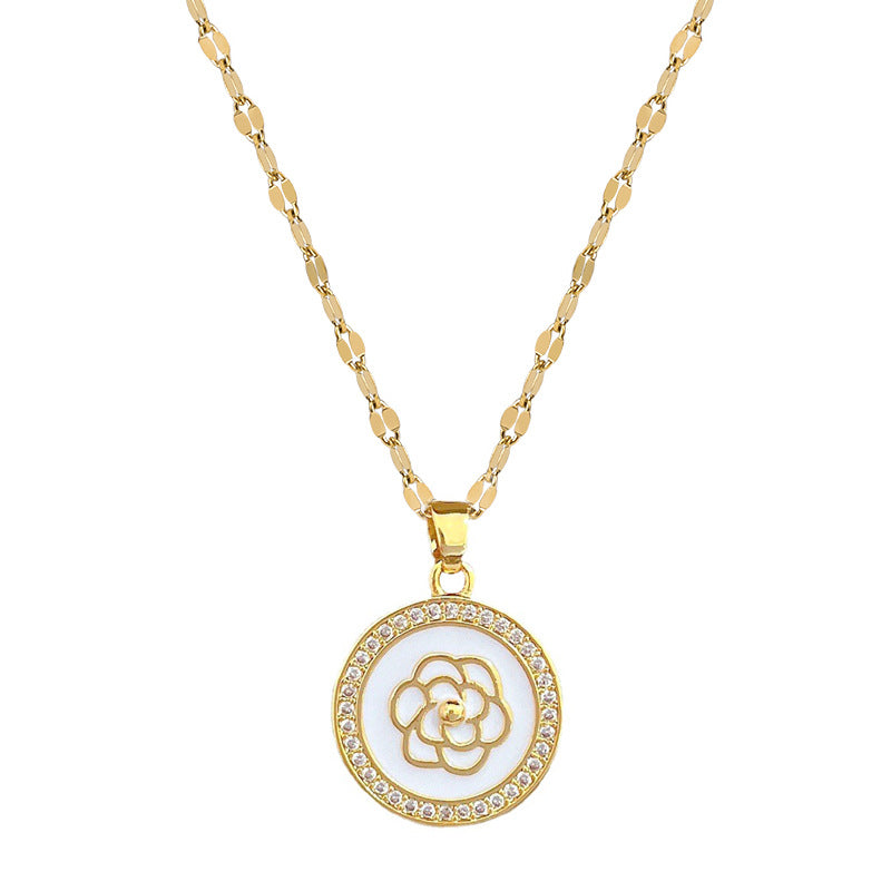 Elegant Camellia-Shaped Titanium Steel Necklace and Earrings Set with Plated Finish for Women