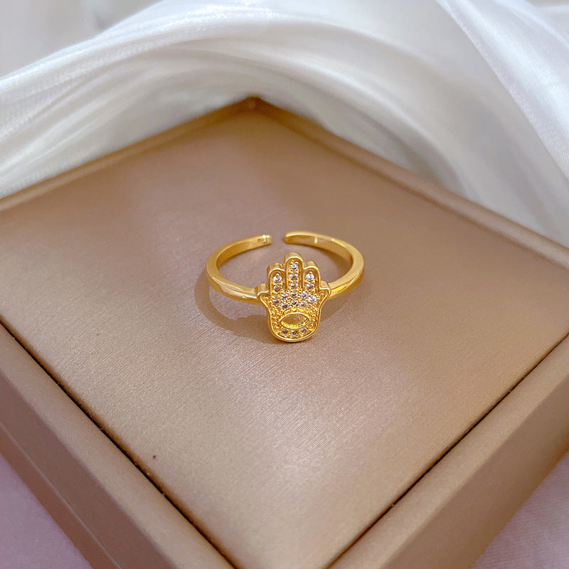 Minimalist Hand-shaped Ring with Zircon Inlay Adjustable Open Band for Women