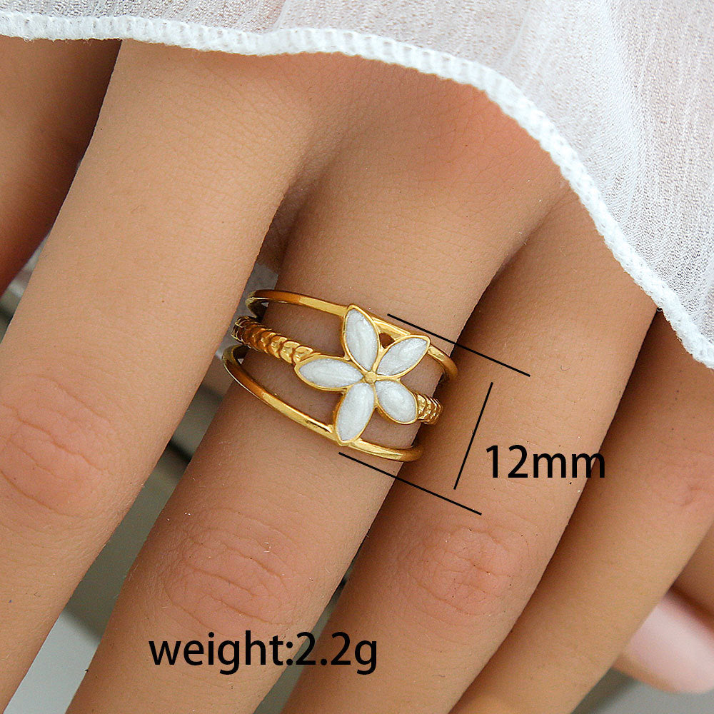 Anello vintage geometrico rotondo in acciaio al titanio con intarsio in smalto e placcatura in oro per donna