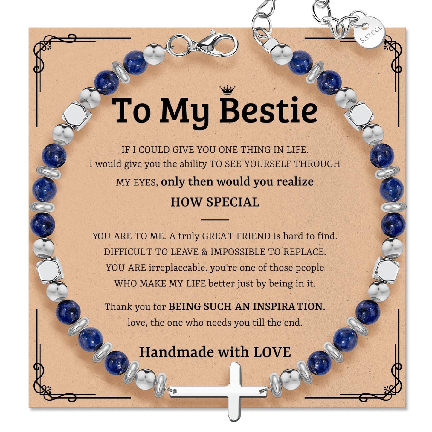 Minimalist Geometric Cross Lapis Lazuli Stainless Steel Adjustable Bracelet with Lobster Clasp