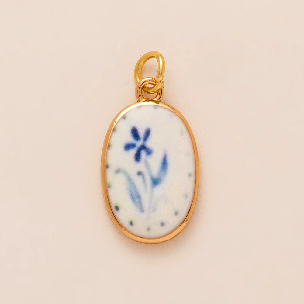 Sweet Heart Geometric Oval Floral Plated Brass Stainless Steel Pendant Necklace