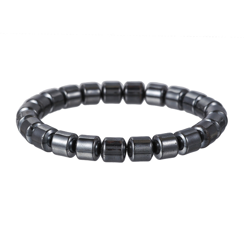 Geometric Round Hematite Magnetic Bracelet with Evil Eye Design