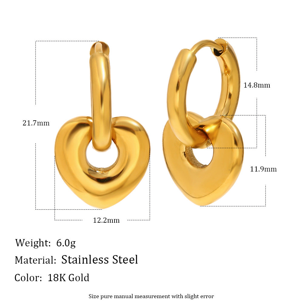 Elegantes pendientes de acero inoxidable con forma de corazón hueco y baño de oro de 18 quilates al vacío para mujer