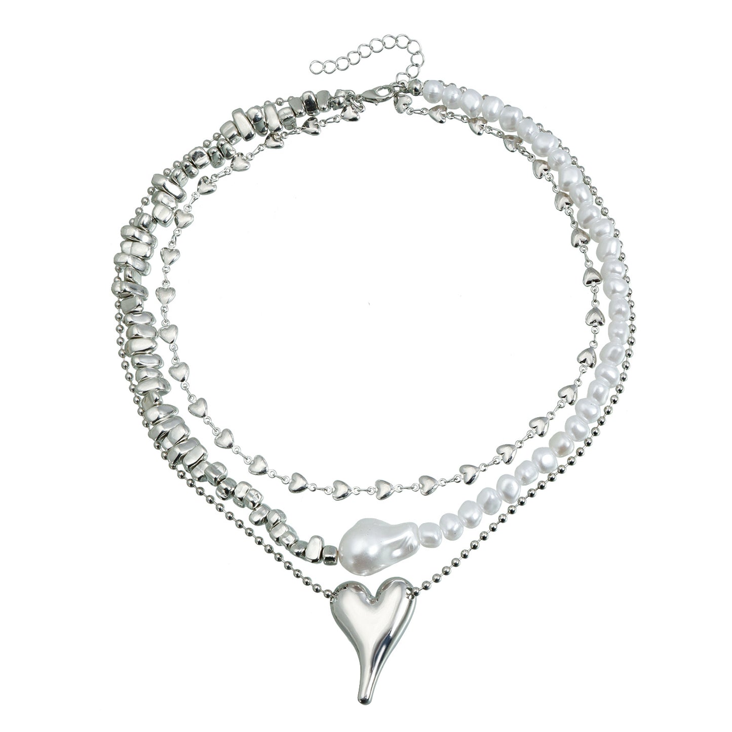 Collar de aleación con diseño de corazón dulce y atrevido para mujer, con acabado chapado y detalles de perlas, cadena a la altura de la clavícula