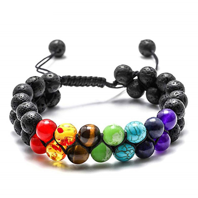 Bohemian 6mm Multicolor Natural Stone Agate Crystal Geometric Round Beaded Bracelet Unisex