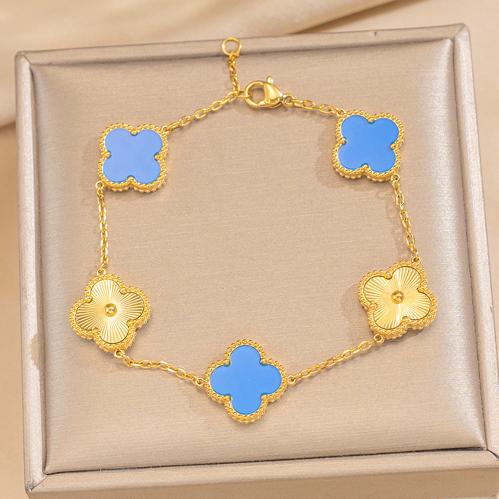 Bracciale Minimalista a Trifoglio in Acciaio Inossidabile Placcato Oro 18K da Donna e Uomo