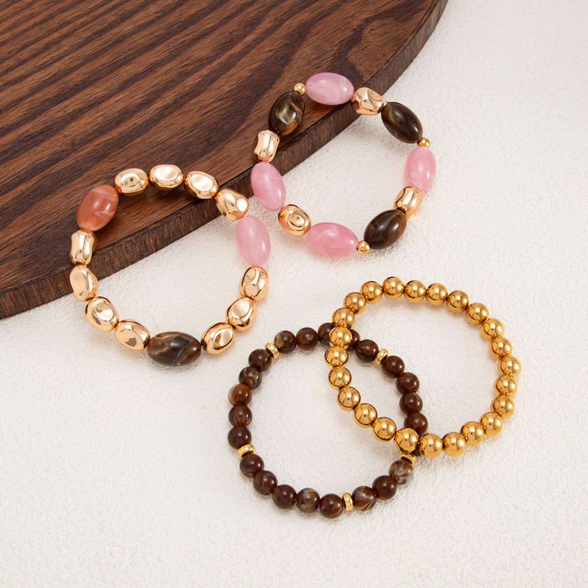 Punk Geometric Gradient Resin Beaded Stretch Bracelet for Women
