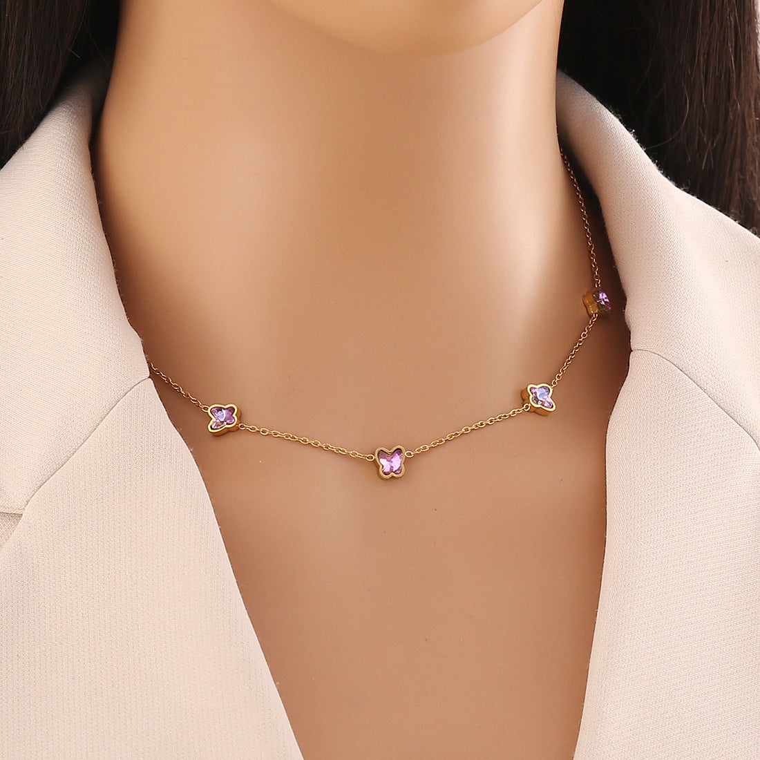 Fashionable OL Style Heart and Butterfly Pendant Necklace in Stainless Steel with Plated Finish on O-Chain for Women