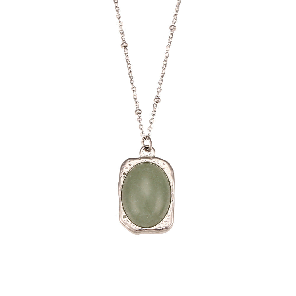 Minimalist Fashion Oval Pendant Necklace for Women Stainless Steel Chain with Electroplated Titanium Steel Pendant