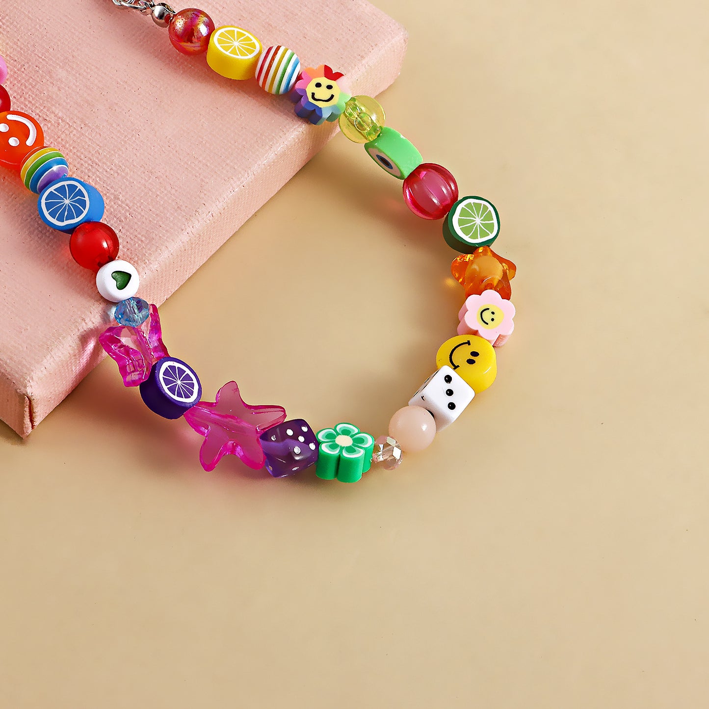 Rustic Style Geometric Alloy Anklet for Women with Color-Blocking Mixed Elements and Fruit Motifs
