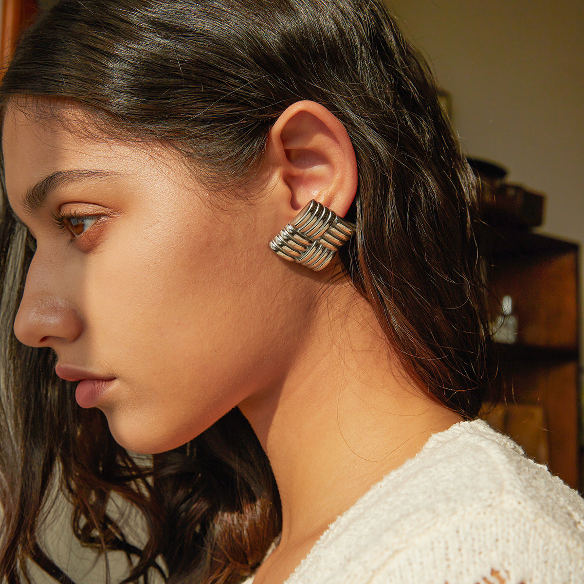 Minimalist Square Geometric Stainless Steel Ear Studs with 18K Gold Plating for Women
