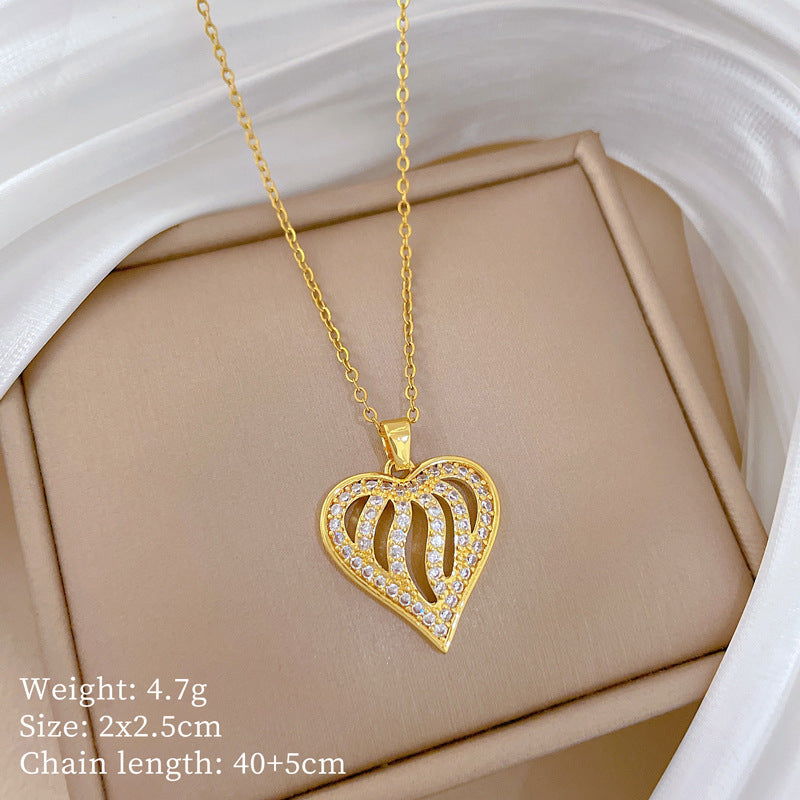 Sweet Minimalist Cross Micro-Inlaid Cubic Zirconia Brass Pendant Titanium Steel Necklace for Unisex